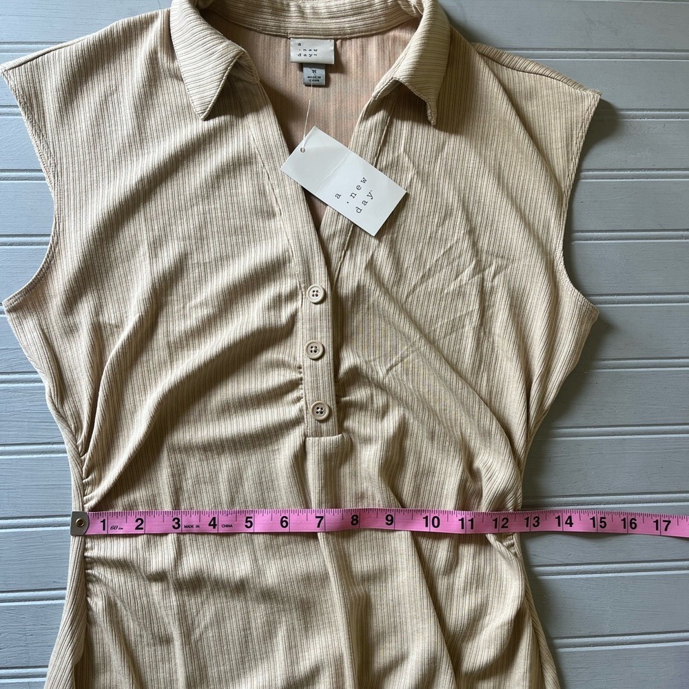 A New Day Short Cap Sleeve Ribbed Polo Midi Bodycon Dress Medium Irish Cream NWT - Picture 11 of 13